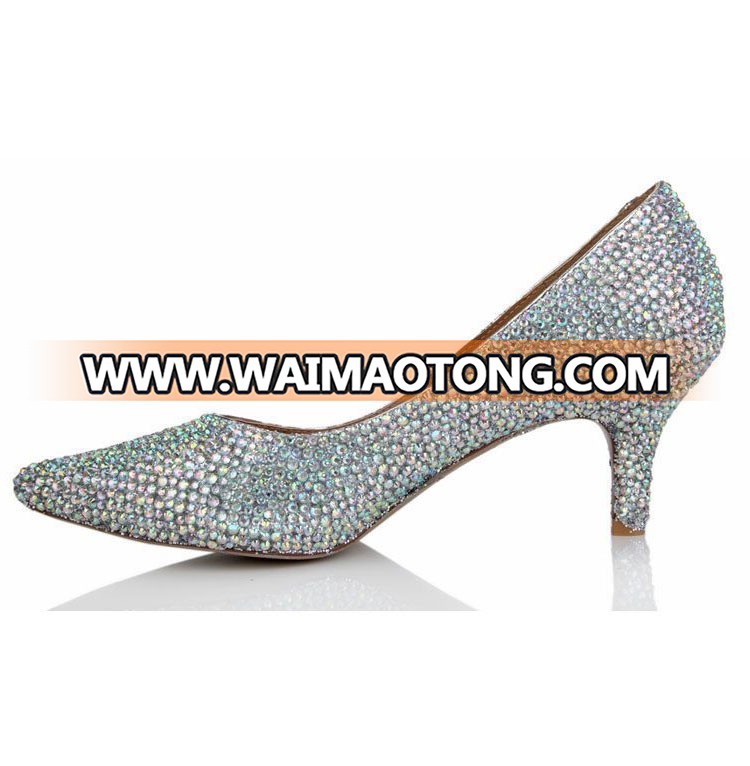 Sparkling Rhinestone Evening Party Shoes Mid Heel Pointed Toe Elegant Wedding Shoes Colorful Rhinestone High Stiletto Heel Pumps