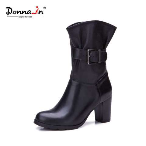 Women Casual Leather Shoes Buckle-Strap High Heels Lady Boots Shoes